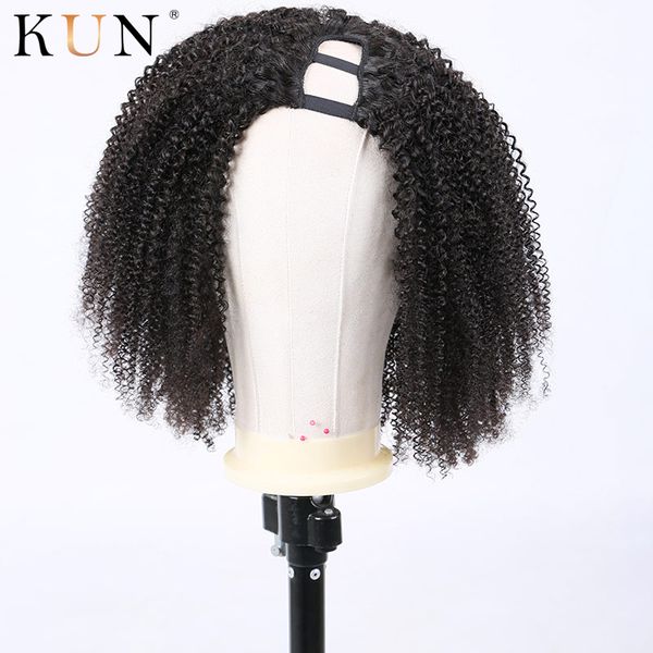 

u part wig afro kinky curly human hair wigs brazilian remy 150 250 density lace wig glueless left part for women full end, Black;brown