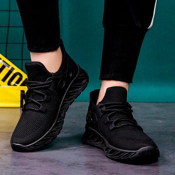 

fashion mesh flats sneaker men shoes lightweight sport lace-up breathable soft bottom sneakers large size non-slip flats sneaker, Black
