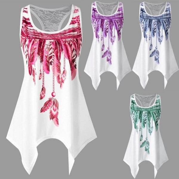 

2019 new women summer t shirt big sizes casual sleeveless lrregular butterfly feather print loose 5xl plus size female, White