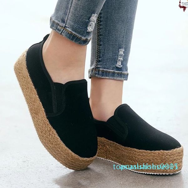 

new spring women flats shoes platform sneakers slip on flats ladies canvas shoes casual zapatos de mujer ladies, Black