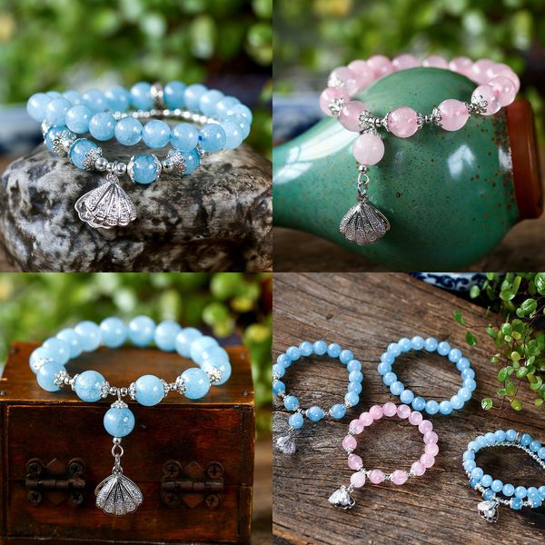 

925 natural sea-blue precious bracelet silver accessories blue mermaid tear sea-blue precious hand string manual ornaments, Black