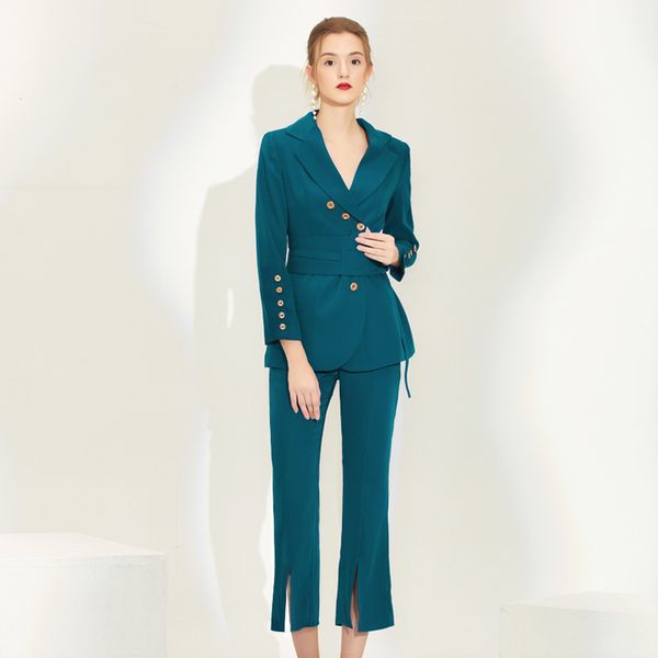 

navy suit female workplace manager business attire business celebrities show thin waist high-end women's fashion, White;black