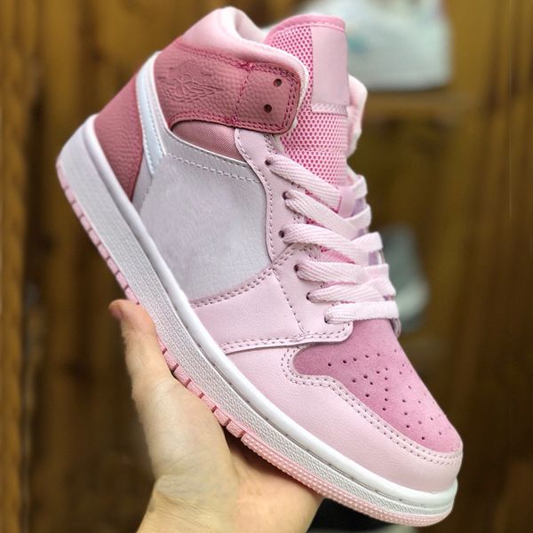 

1 1s mid basketball shoes digital pink womens girl athletics sneakers unc sport shoes cherry pink casual shoes trainers chaussures