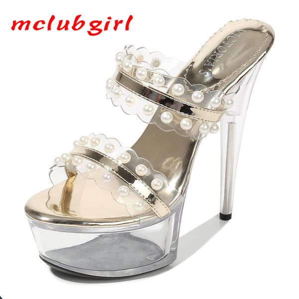 

mclubgirl 15cm waterproof platform princess crystal super high heel large size cool crystal pearl fashion women's shoes wz, Black