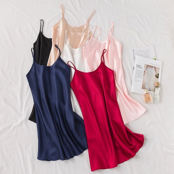 

bridal gown 2020 fashion women camisole nightdress nightgown ladies solid color nightwaer, White