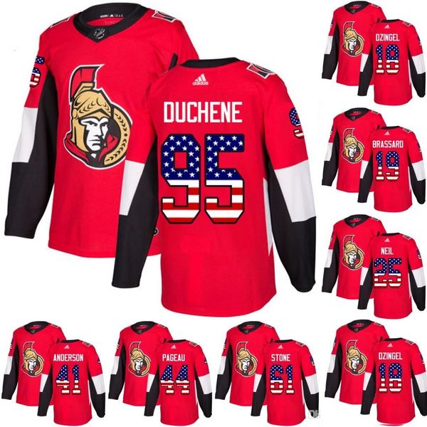 

ottawa senators leafs usa flag jersey 95 matt duchene 18 ryan dzingel 74 mark borowiecki 61 mark stone 18 ryan dzingel hockey jerseys, Black;red
