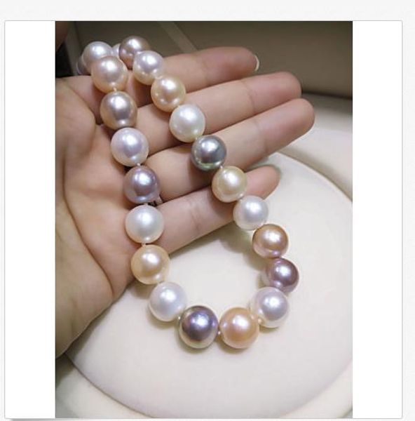 

round huge 13-12 mm tahitian multicolor natural pearl necklace 18 inch, Silver