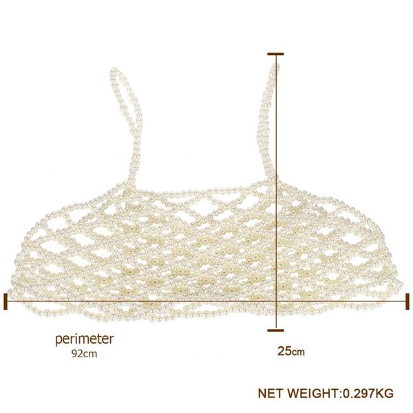 

womens handmade imitation pearls beading crop exterior vest hollow out grid camisole decoration night party clubwear, White