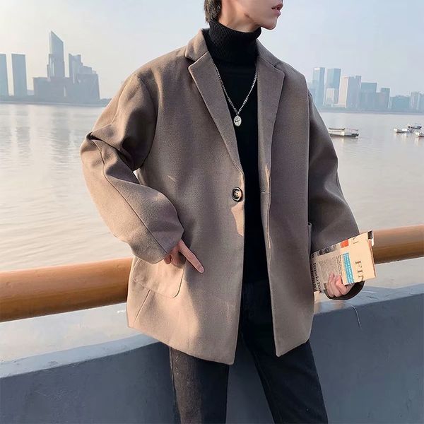 

casual solid blazer мужчины свободный костюм зимы платья стильный slim fit куртка формальное roupas masculina классический длинные пальто му, White;black