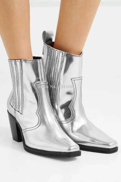 

silver color chunky heel ankle boots women fashion black grey snakeskin leather low heel short boots lady casual dropship