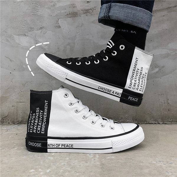 

m- spring and autumn high-men's shoes new color matching personality lace casual breathable wear-resistant non-slip shoes, Black