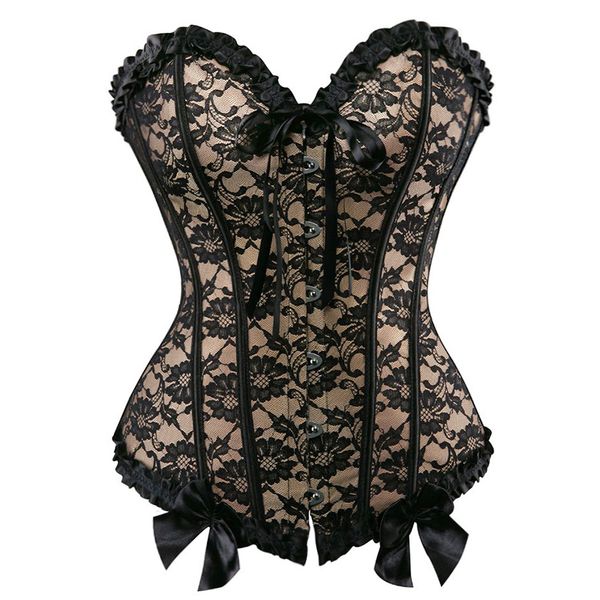 

bustier corset women lingerie vintage floral print fashion black gothic zipper lace up corselets underwear, Black;white