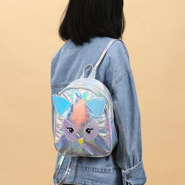 

women cartoon animal backpack leather laser shoulder bags girls travel bag teen vintage casual shoulder school backpack