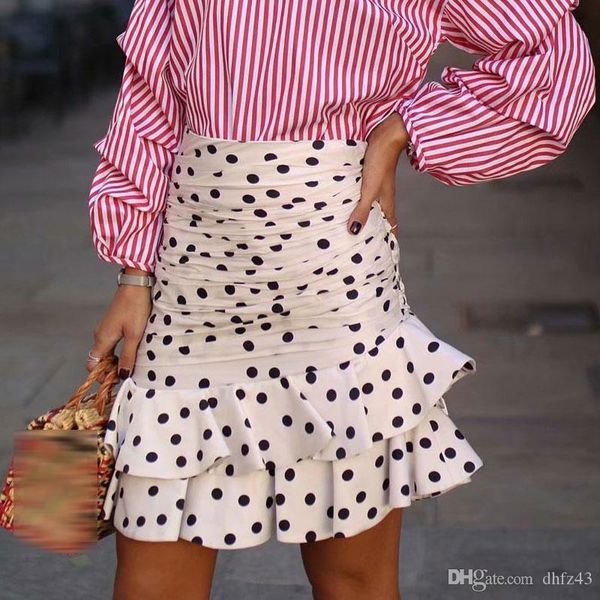 

stylish chic polka dot print ruched asymmetrical mini skirt 2020 fashion women skirts casual streetwear jupe femme faldas, Black