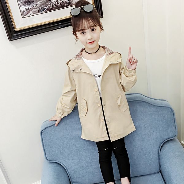 

trench coats for girls teenage hoodies windbreaker jacket children clothing new fashion kids clothes school outfits 4-13 y, Blue;gray