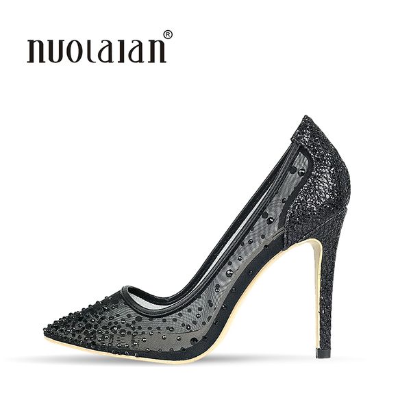 

new brand 2018 crystal women pumps high heels shoes for women fashion luxury wedding party shoes woman sapato feminino, Black