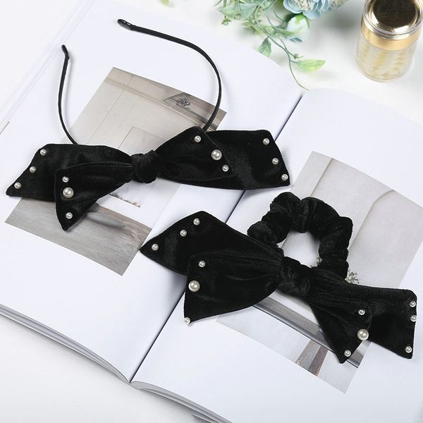 

bow tie hair ring headbands pearl velvet hair band for women headband hair style headdress fvbib, Black;brown