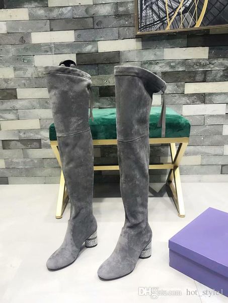 

autumn winter shoes over knee boots low suede boot women's flat bottom elastic boots rhinestones long tube stovepipe boots size 35-40, Black