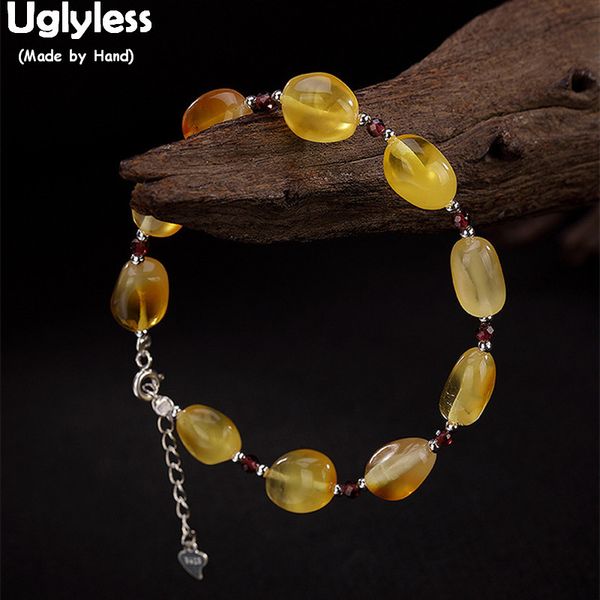 

uglyless 100% genuine natural amber beads bracelets for women simple fashion gemstones beading fine jewelry turquoise bangles, Golden;silver