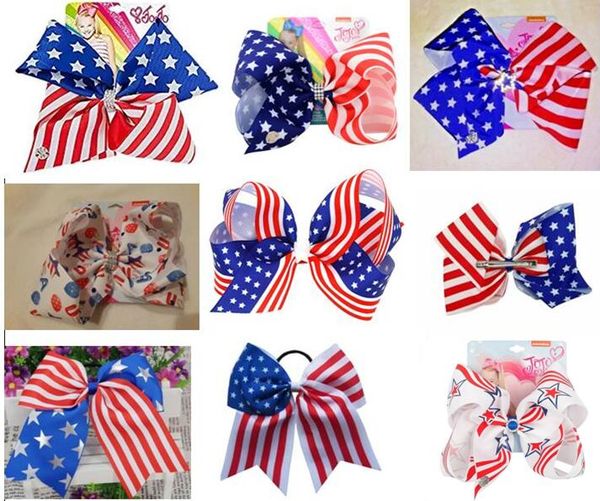 

7inch большой американский флаг волосы лук cheer лук (stars и stripes) с чипом / резинке для девочек аксессуары для волос, Slivery;white