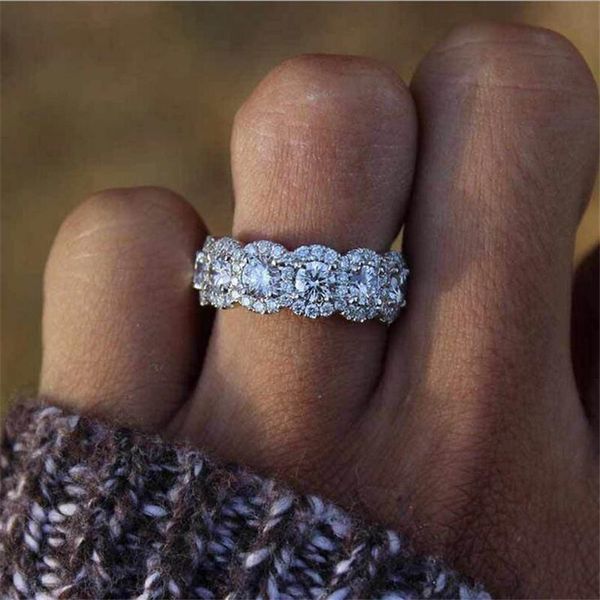 2019 Gioielli di lusso più venduti 925 Sterling SilverRose Gold Fill Tre pietre bianche 5A Cubic Zirconia Eternity Women Wedding Band Ring