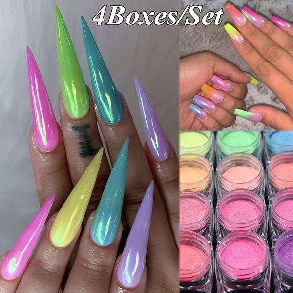 

4pcs/set diamond mermaid pearl mermaid matte shining white diy nail art glitter chrome powder dust manicure art nail decoration, Silver;gold