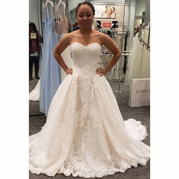 

2020 elegant simple lace wedding dresses sweetheart appliques back with button a line long bridal gowns custom made, White