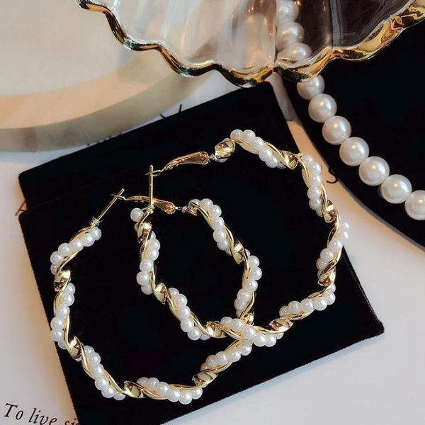 

korean version of the cold wind fairy temperament pearl circle exaggerated personality wild big circle earrings wedding earrings, Golden