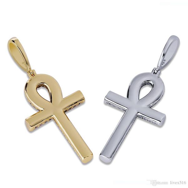 

iced out gold cross for mens chains micro paved zircon men charm chain bling hip hop jewelry, Silver