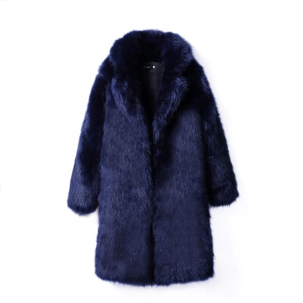 

s-6xl new fashion men's high imitation fur overcoat thickened long trench coat male winter clothing, Black