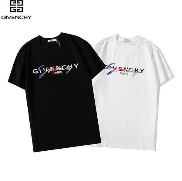 

2020 summer men brand fashion t-shirt df givenchy round neck hip hop t-shirt men and women double letter rainbow three-dimensional embr, White