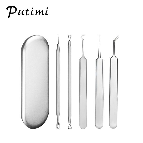 

putimi 1set=5pcs acne needle tweezers blackhead pimples remover comdone extractor spot whitehead acne extractor skin care tools