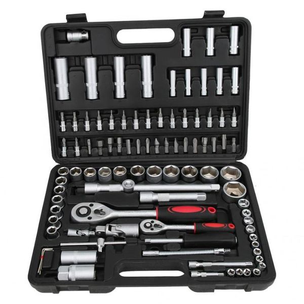 

94 pc pcs wrench socket screwdriver tool set kit mechanics 1/2 1/4inch w/case