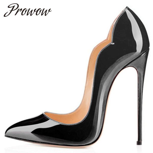 

prowow new beige red party wedding bottoms pumps pointed weave slip on thin high heels shoes women t200619, Black