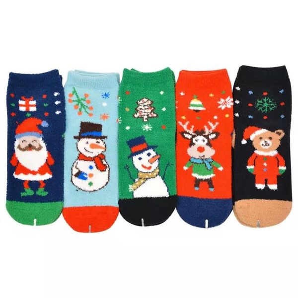

merry christmas socks for women luxury designer deer snowman bear santa claus winter thick high socks new year ankle socken gift eur 33-39, Black;white