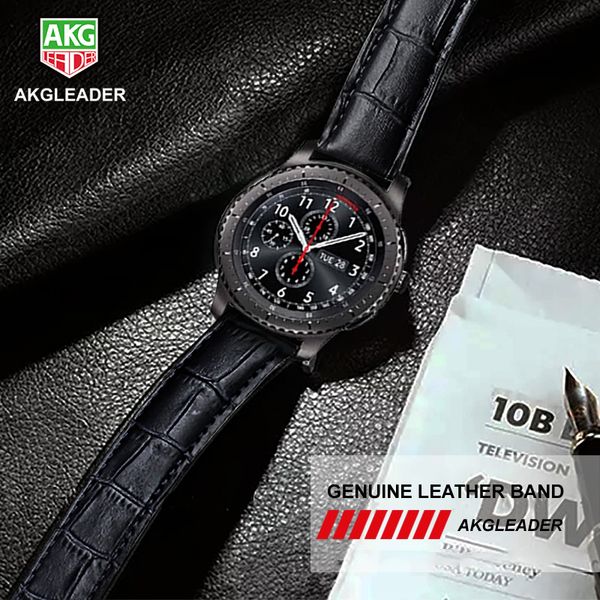 

akgleader 20-22mm leather strap for samsung gear s3 sport gear s2 genuine leather watch band for huami amazfit huawei watch, Black;brown