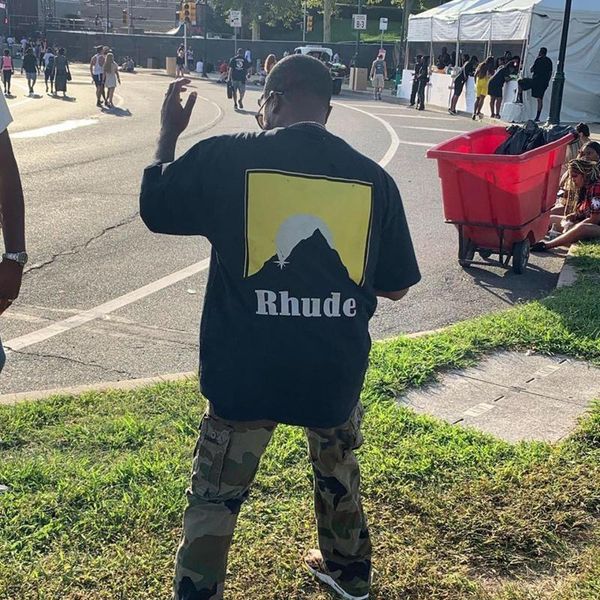 

20ss sunset snow mountain printed t-shirt classic fashion solid black short sleeves summer street crew neck loose tee men women hfhltx130, White;black