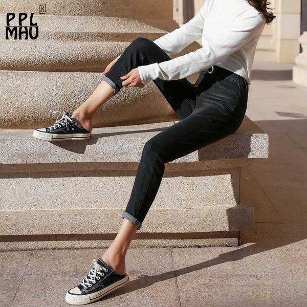 

high waist pencil pant women spring new jeans women gray black stretch jeans new fashion was thin feet elastic force pants, Blue