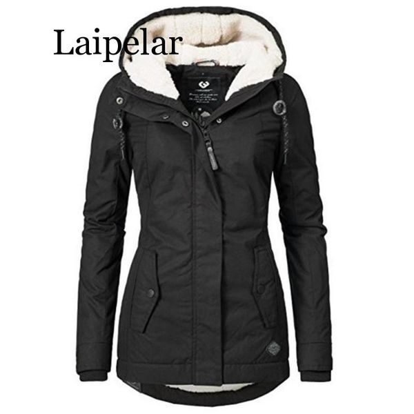 

laipelar black cotton coats women casual hooded jacket coat fashion simple high street slim 2019 winter warm thicken basic, Black;brown