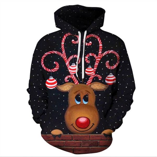 

christmas hoodie xmas hoody reindeer feather hooded christmas fur 3d blouse men clothes men's pullover men's sweatshirt, Black