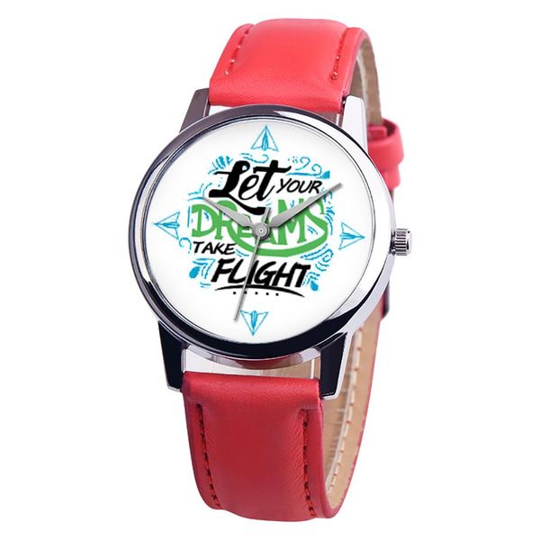 

2019 new let your dreams take flight letter dial faux leather band quartz wrist watch horloge clock relojes, Slivery;brown