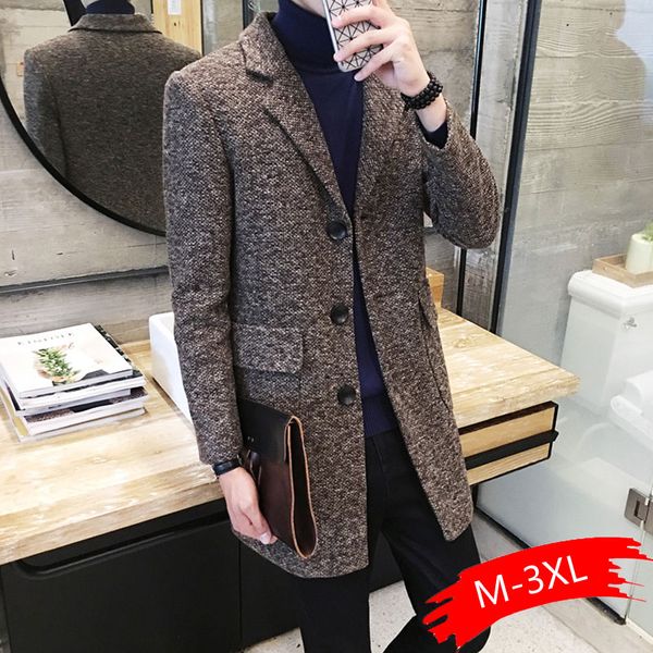 

2019 winter new men's fashion boutique wear casual business wool long coat / mens overcoats gray men's casual jackets, Black