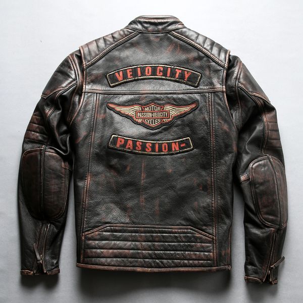 

2019 fashion men's genuine leather jacket slim fit black cowskin motorcycle leather jacket lapel vintage biker coat