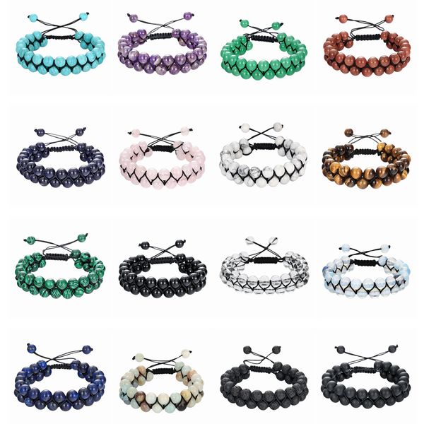 

8mm woven friendship women bracelet gift box adjustable chackra gem stone crystal bangle for men black rope jewelry