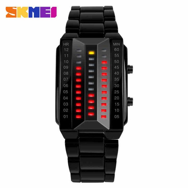 

luxury lovers' wristwatch waterproof men women stainless steel red binary luminous led electronic display sport watches fashion, Slivery;brown