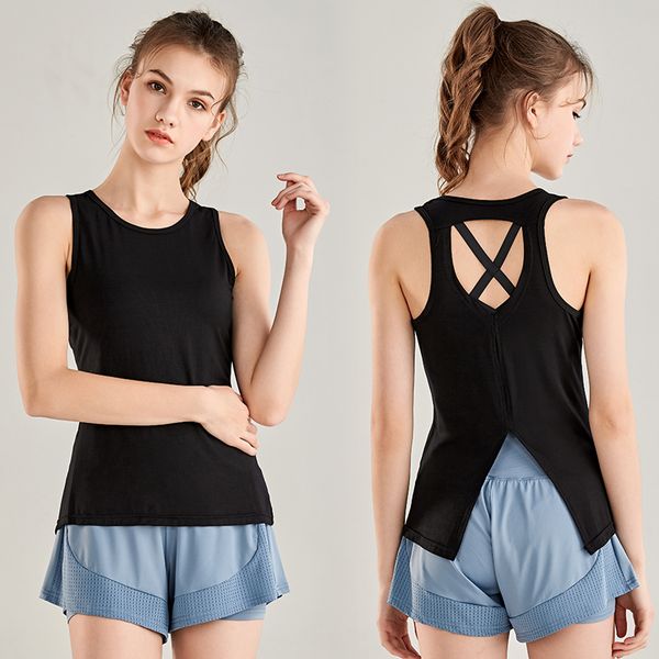 

sports vest women wear long sleeveless fitness clothes running quick-drying t-shirt loose beautiful back yoga shirt, White;red