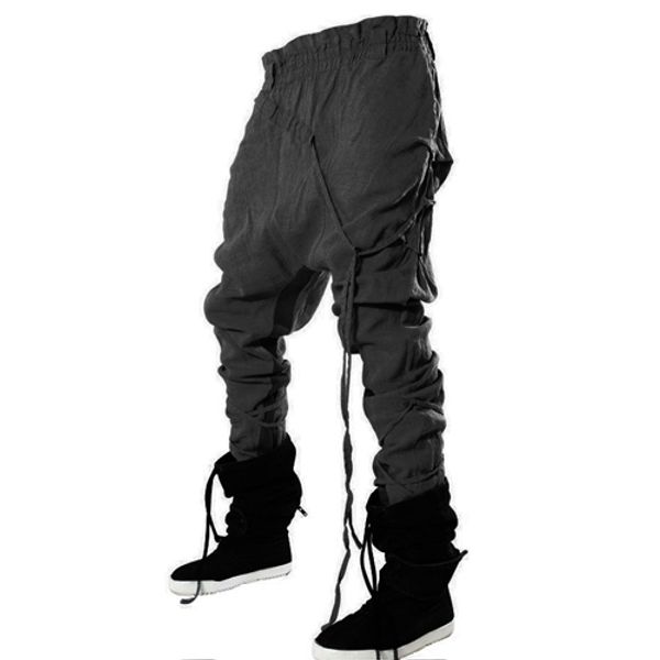 

new fashion street loose crotch men's cotton straddle trousers leisure small foot large hallen trousers, Black