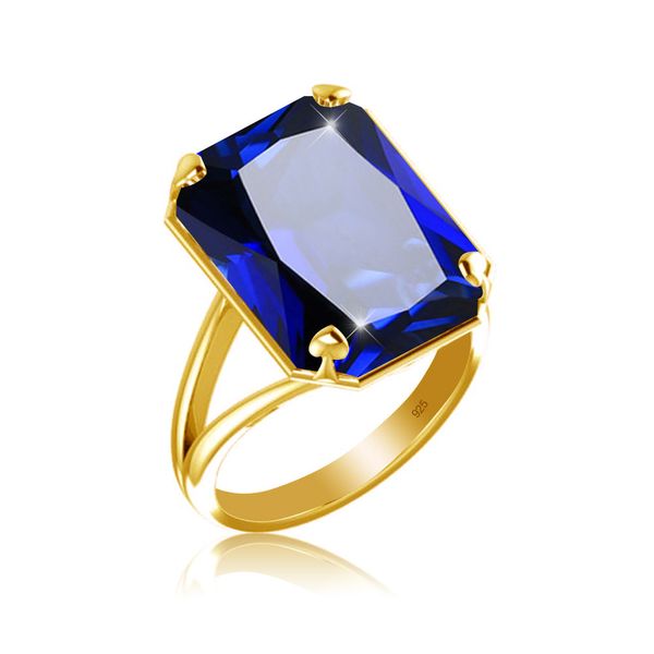 Cluster Rings Мода Продукт Золотое кольцо для женщин Квадратный Голубой Праздничный камень Большой Сапфир Оптовая Серебро 925 Ювелирные Изделия