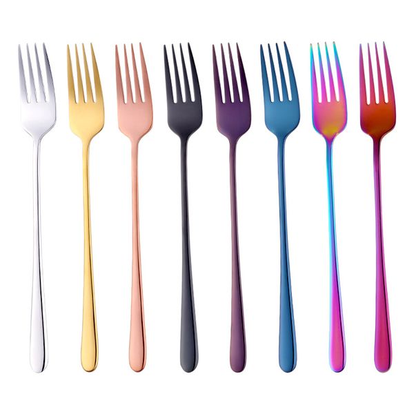 

stainless steel dinner fork korea colourful dessert long handle fork blue black gold forks for l party kichen accessories