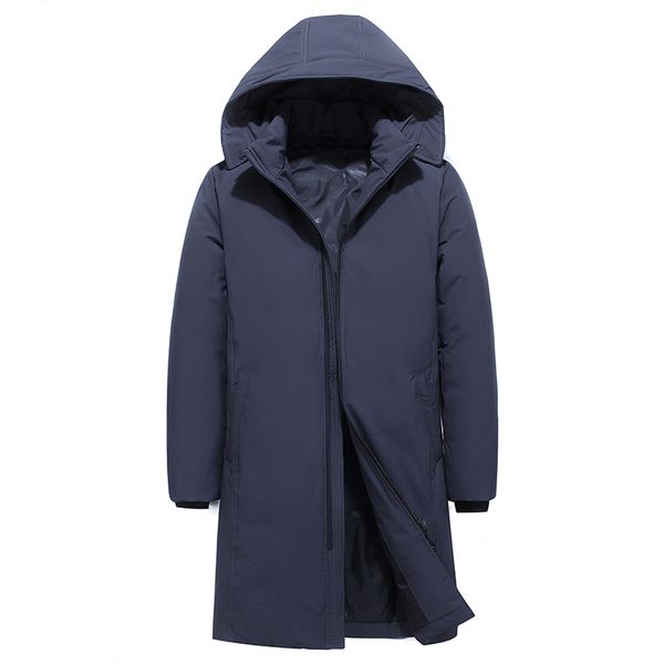 

men russia winter long section thick warm windproof hooded gray & black down jacket casual duck down snow parka outwear coats